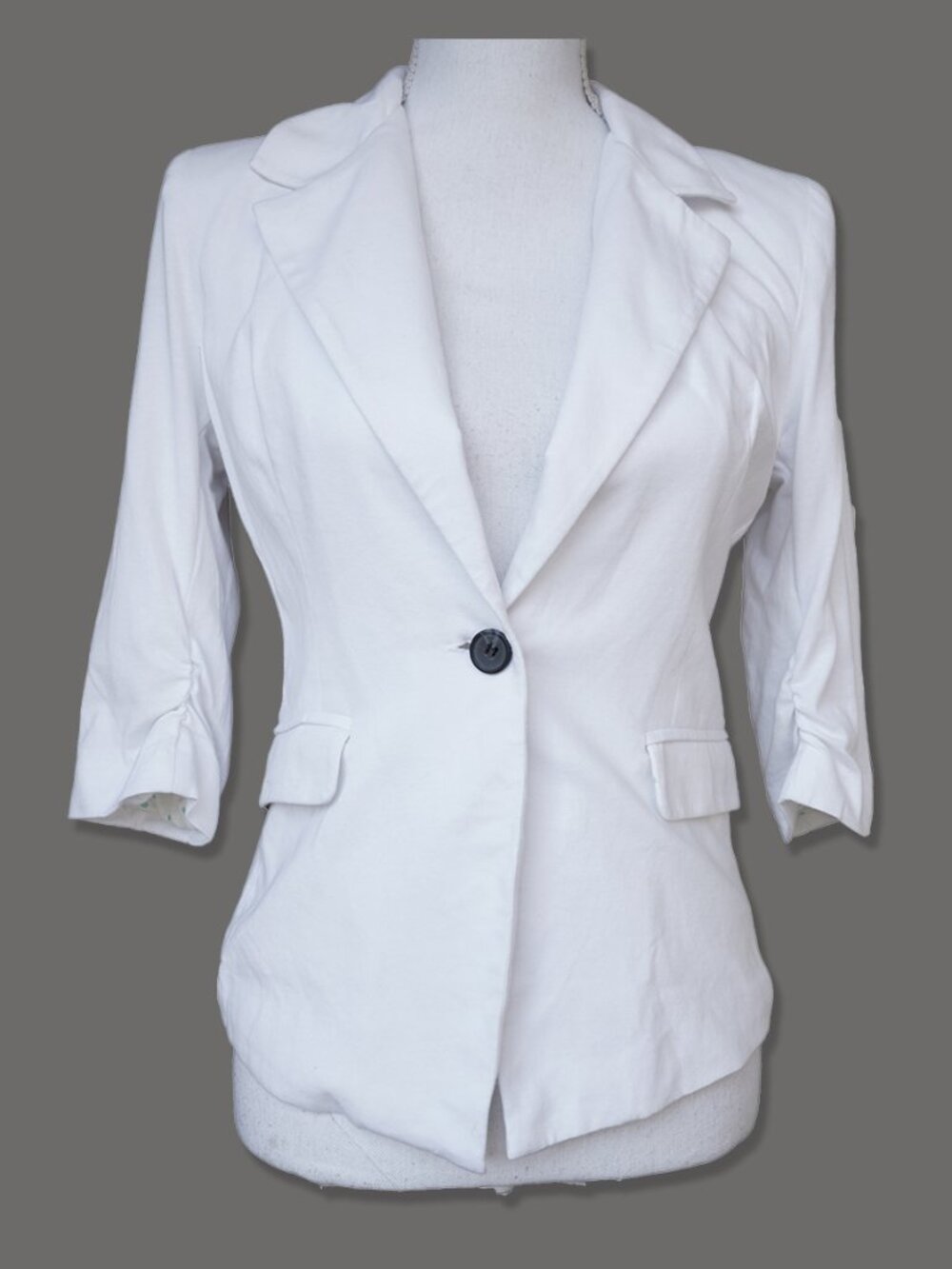 Monteau White Knit Blazer Jacket Y2k Corproate Preppy Nautical Lightweight